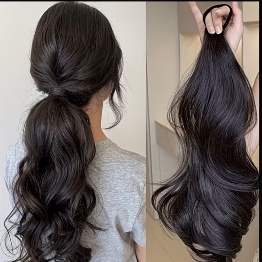 18” black synthetic ponytail x 3